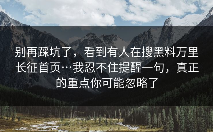别再踩坑了，看到有人在搜黑料万里长征首页…我忍不住提醒一句，真正的重点你可能忽略了